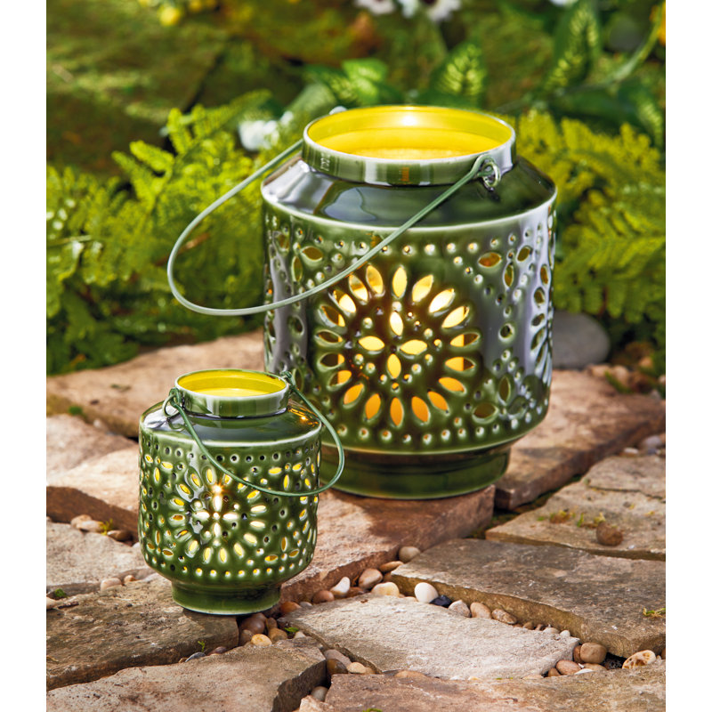 Aura Enamel Lantern Sm Lavender, 4.75" H x 3.50" W x 3.50" D, Green