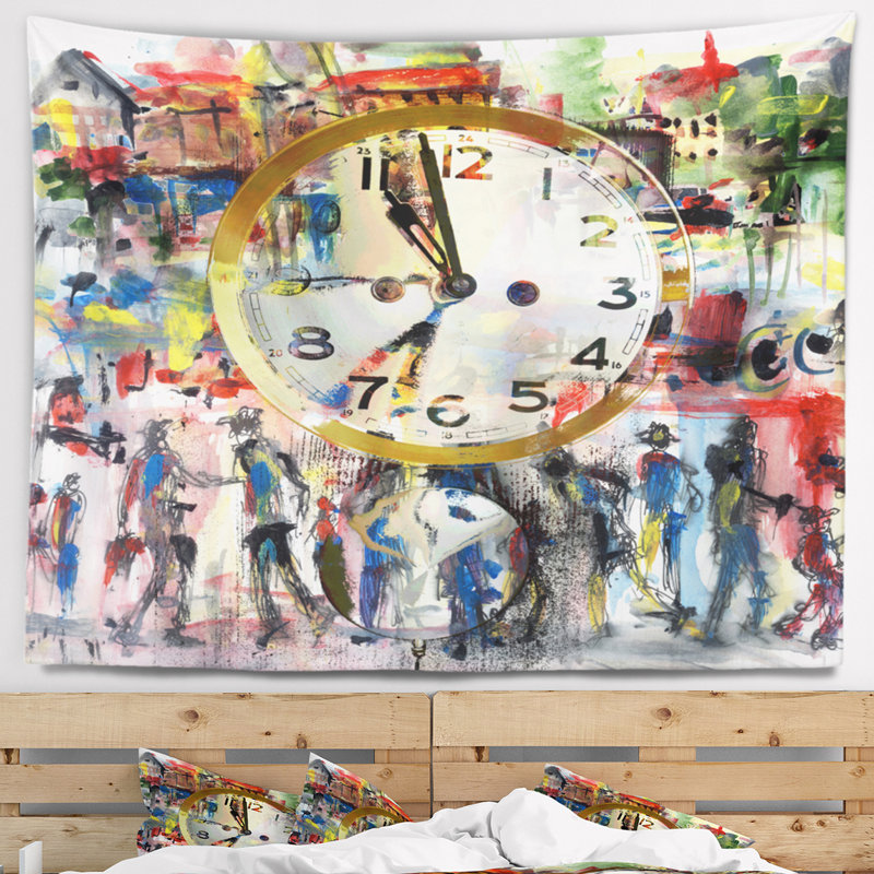 Tapisserie aquarelle abstraite «People and Time», H 68 po x l 80 po
