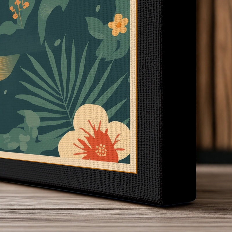 Koi in Bloom Japandi 1 Piece Wrapped Canvas Wall Art, 18x12 - 45.7 x 30.5 cm, Black Border