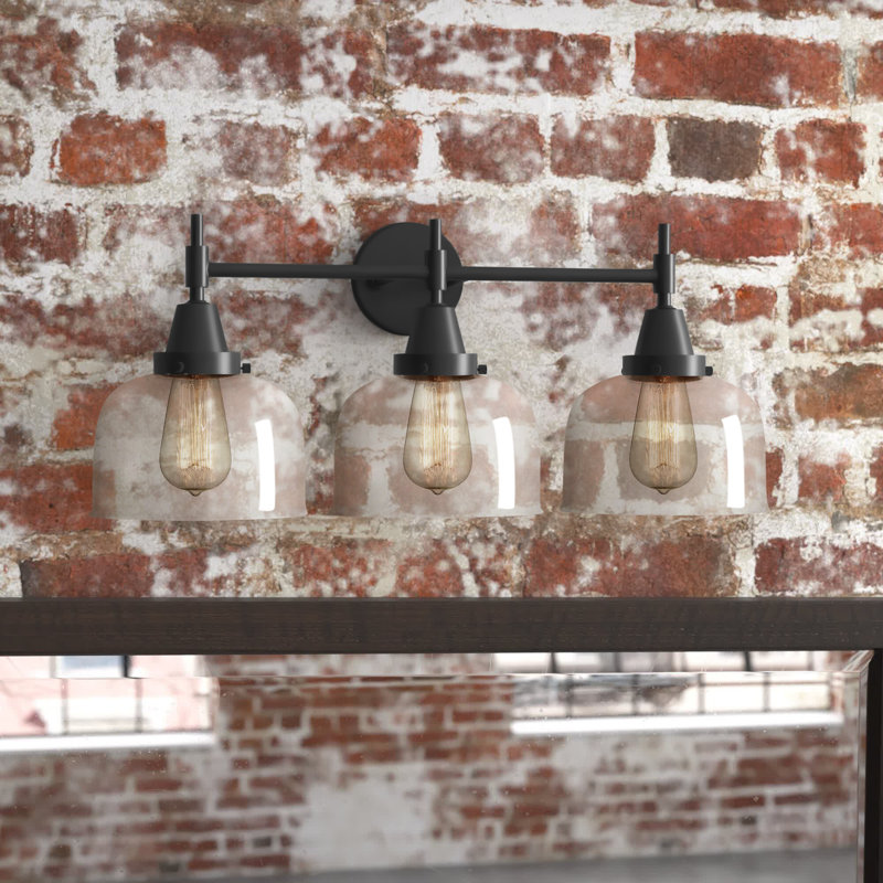 Éclairage pour meuble-lavabo à 3 lumières à intensité variable Gayle, Ampoule DEL rétro 4 watts, Noir mat, Transparent