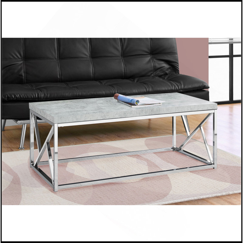 Table basse, accent, cocktail, rectangulaire, salon, L 48 po, stratifié gris, métal chromé, contemporain, moderne
