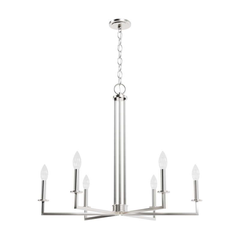 6 - Light Geometric Classic Chandelier, Brushed Nickel