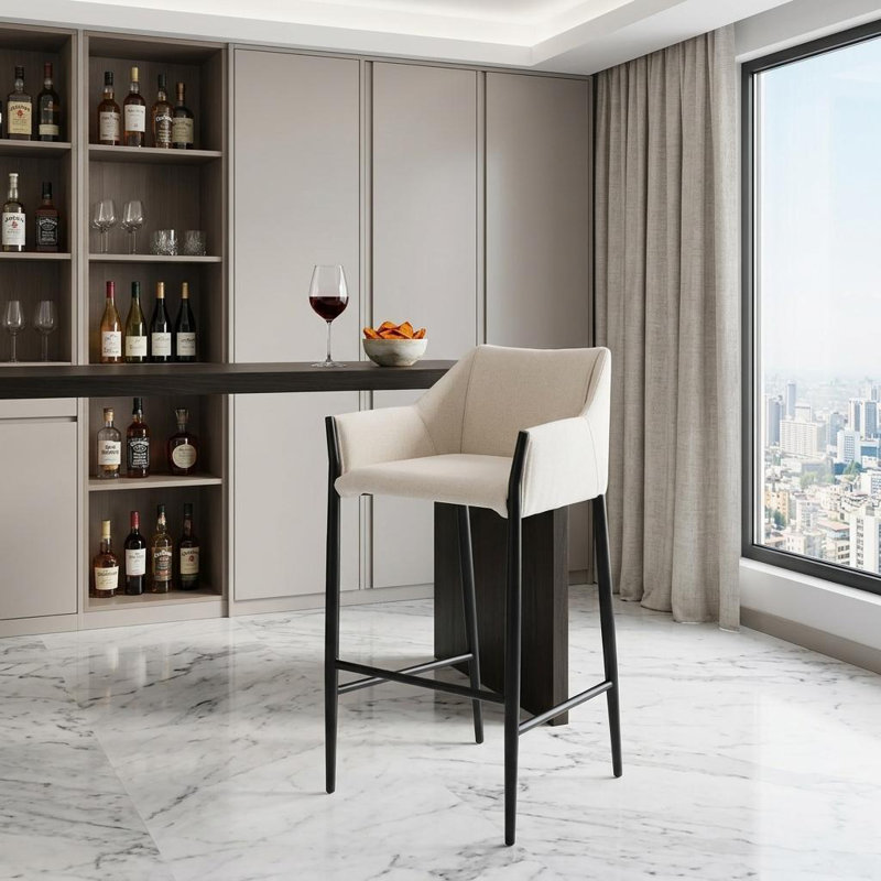 Chaise de bar 30 po beige et noire en tissu et acier