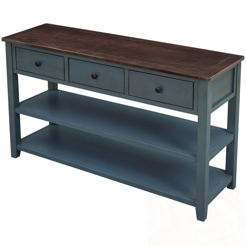 Caja avec deux tablettes ouvertes et trois tiroirs, Marine
