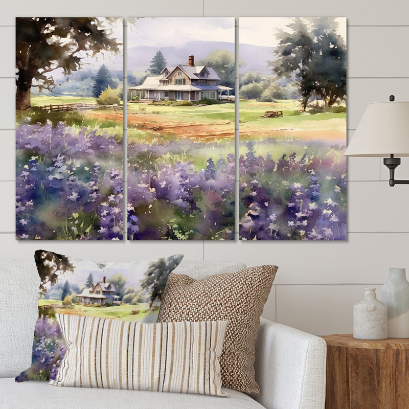 «Calming Lavender Hues IV» sur toile, reproduction de 3 pièces, H 28 po x l 36 po x P 1 po