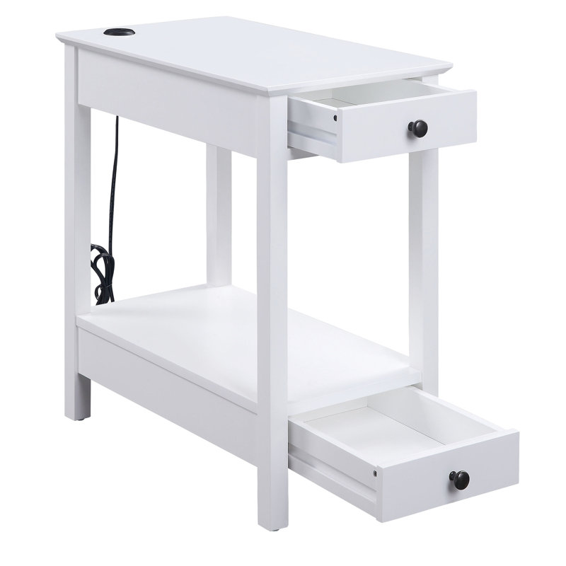 Table d'appoint intégrée blanche avec 2 tiroirs et espace pour quai de décoration de salon, décorations