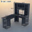 Bureau d'ordinateur en L, bleu antique, 2 armoires, 2 tiroirs et 11 tablettes, avec prise de courant-133655180