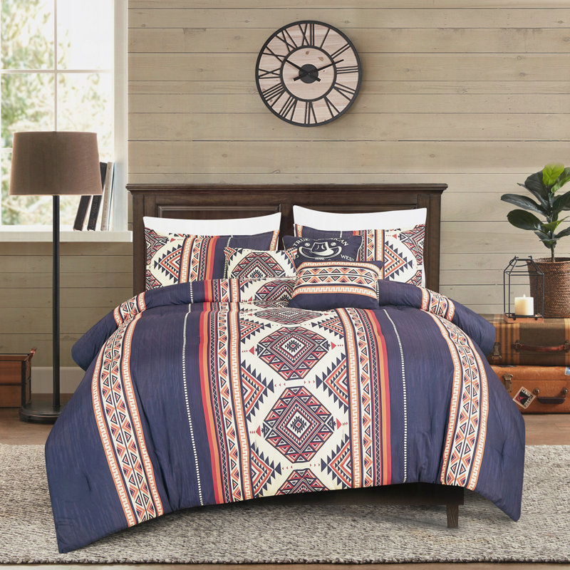 Embroidered Print 6-Piece Comforter Set – Textured Patterned Bedding With Decor Pillows