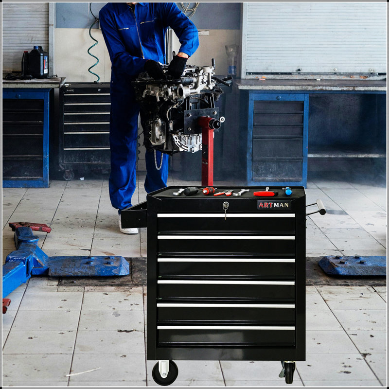 Coffre à outils robuste à 6 tiroirs avec système de verrouillage et fabrication en acier durable pour un rangement organisé