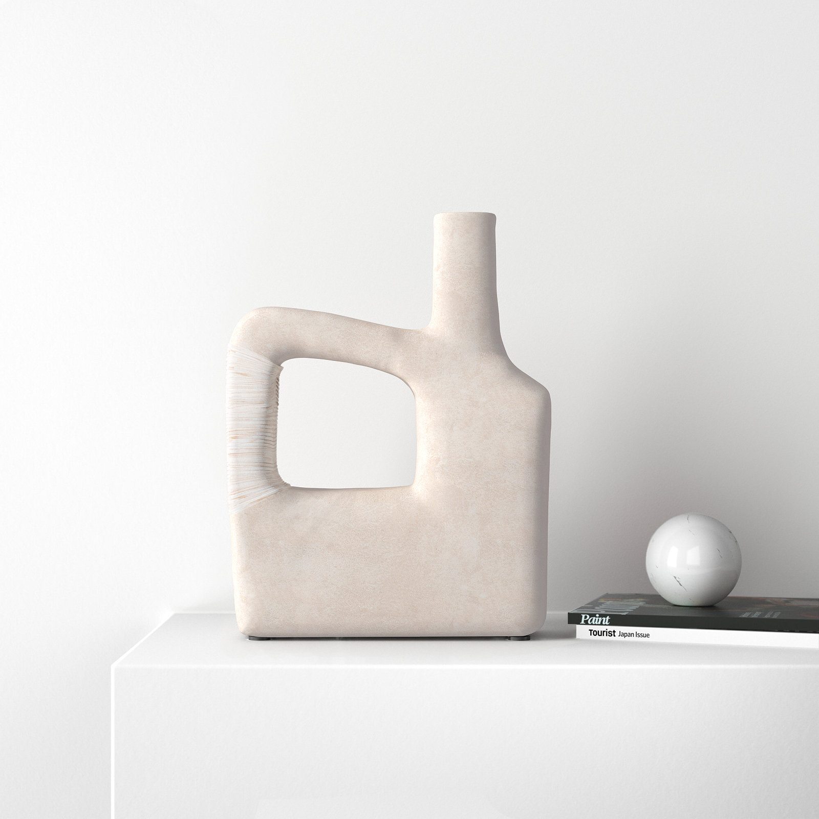 Wander Handmade Stoneware Table Vase, White, 13" H x 10" W x 4" D