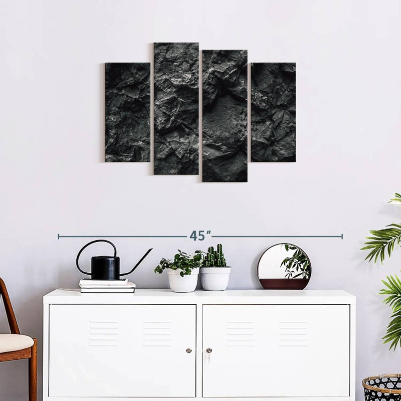 Ensemble de 4 pièces de pierre noire sur toile, H 22 po x l 36 po x P 1 po
