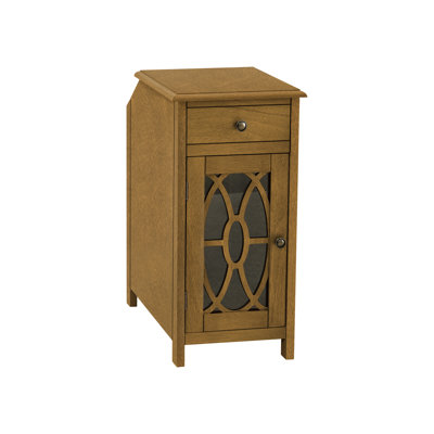 Bedroom Side Table In Taupe, Compact Design, 24 In. H Accent With Cabinet And Shelf - Brown