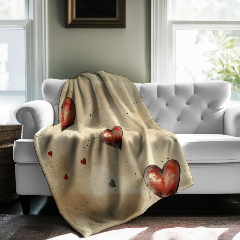 Jeté Nostalgic Heart Embrace - 1 pièce Sherpa B Premium, 50 po x 60 po