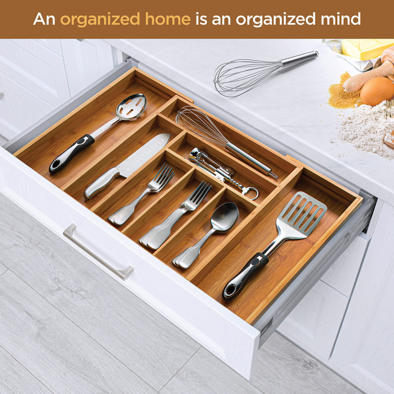 Expandable Bamboo Kitchen Drawer Organizer with Adjustable Compartments