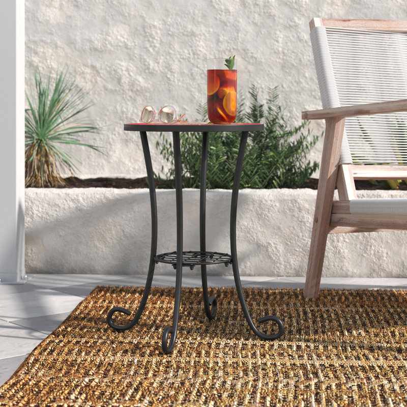 Fenske Patio Side Table with Shelf, Red