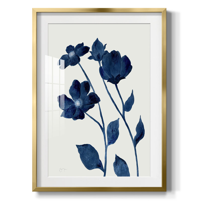Indigo Bloom I, reproduction encadrée, Blanc, Papier avec cadre doré