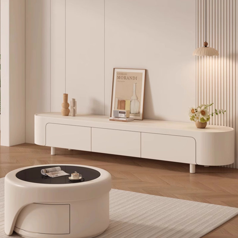 Meuble télé de rangement de style crème, H 13,77 po x L 78,74 po x l 15,74 po