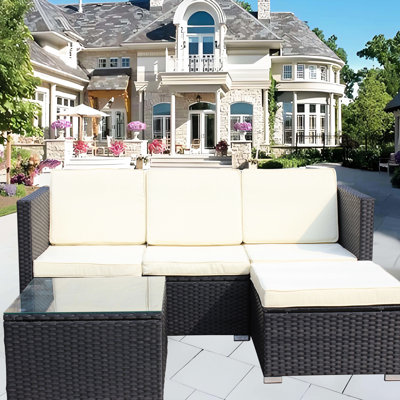 Outdoor : Pe , Beige Cushions & Tempered Glass Table 5 Patio Furniture Harmony: Cushions, Coffee