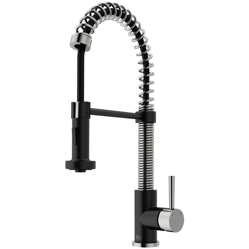 Edison 19" H 1-handle Pull-Down 2-Function Sprayer Kitchen Faucet, Stainless Steel/Matte Black, Without Soap Dispenser