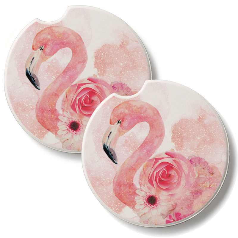Ensemble de 2 sous-verres de voiture à motif floral absorbant Flamongo