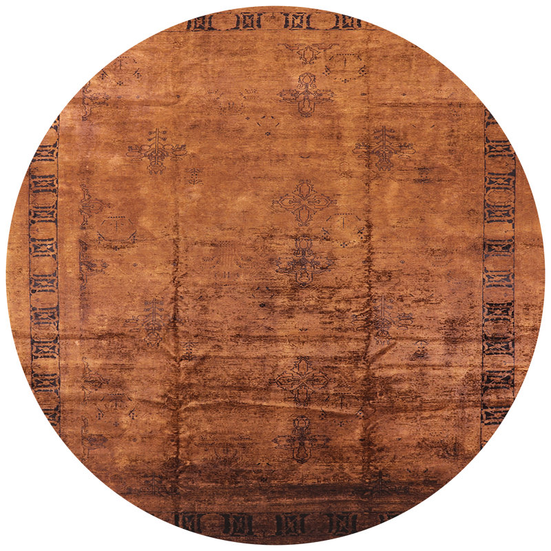 Tapis brun à motif oriental, Rond 7 pi