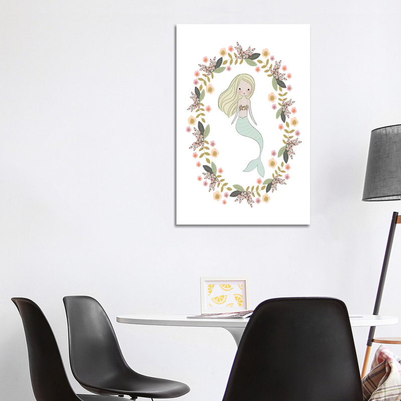Mermaid And Florals by Leah Straatsma - Wrapped Canvas Print, 101.6 cm H x 66.04 cm W x 3.175 cm D