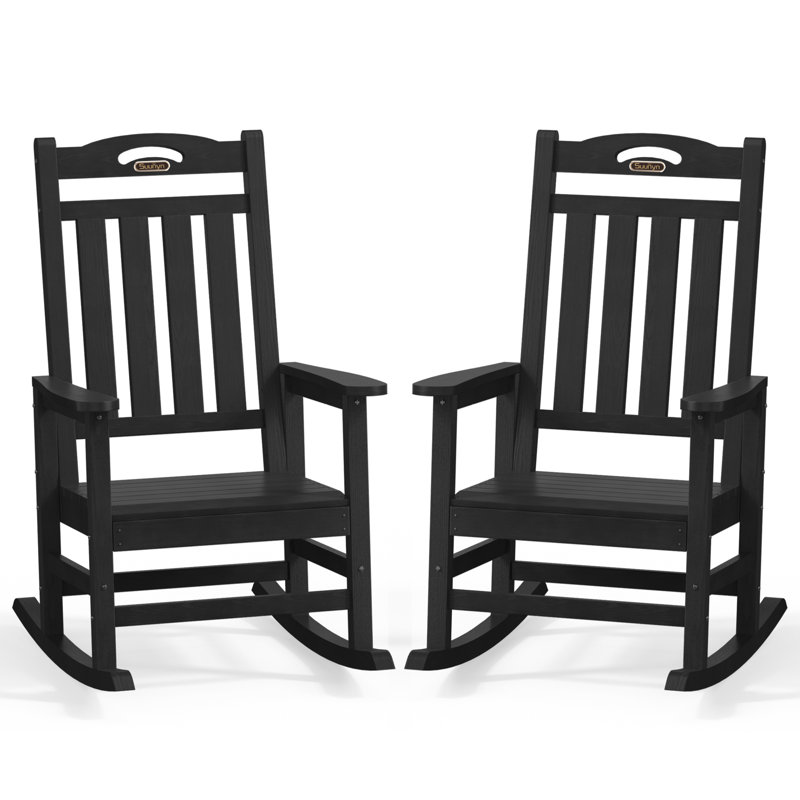 Outdoor Rocking Chairs Weather-Resistant HDPE Rocking Adirondack Chairs, Black