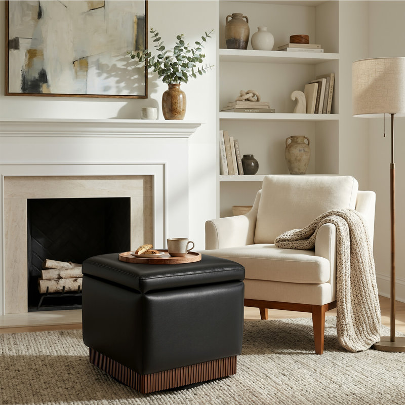 Repose-pieds l 18,5 po avec base pivotante à 360 ° en bois d'acacia entièrement assemblée, Noir