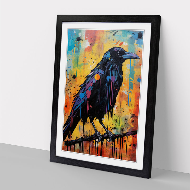 Crow Expressionism - Single Picture Frame Print on Wood, Black, 46cm H x 34cm W x 2cm D