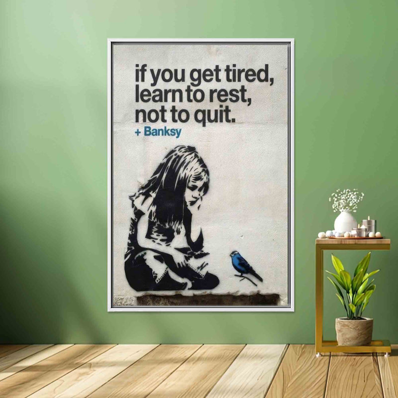 Toile imprimée: Banksy Girl & Blue Bird Art avec citation inspirante, 1P, H: 43,4 po x l: 31,6 po