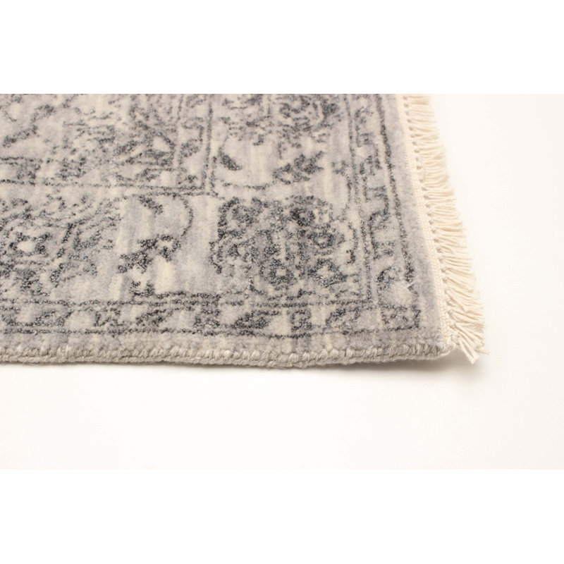 Tapis gris héritage noué à la main de conception unique 2 pi 7 po x 8 pi 7 po