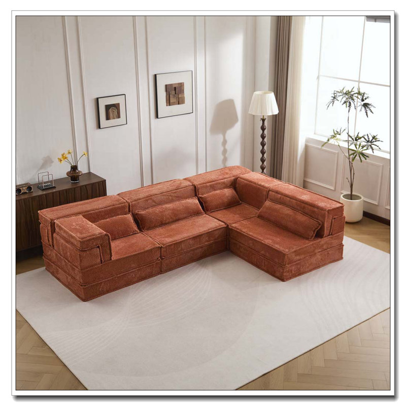 Canapé à compression Mahjong, canapé-lit convertible au sol, canapé modulaire modulaire désossé DIY, aucun assemblage requis, tissu polaire circulaire, surdimensionné à 4 places avec 4 coussins