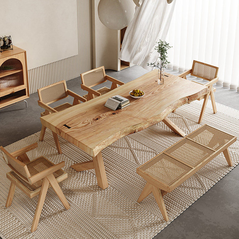 Table de salle à manger Burlywood en bois massif à pieds en X/croisés, forme libre, H 29,53 po x L 78,74 po x l 29,53 po