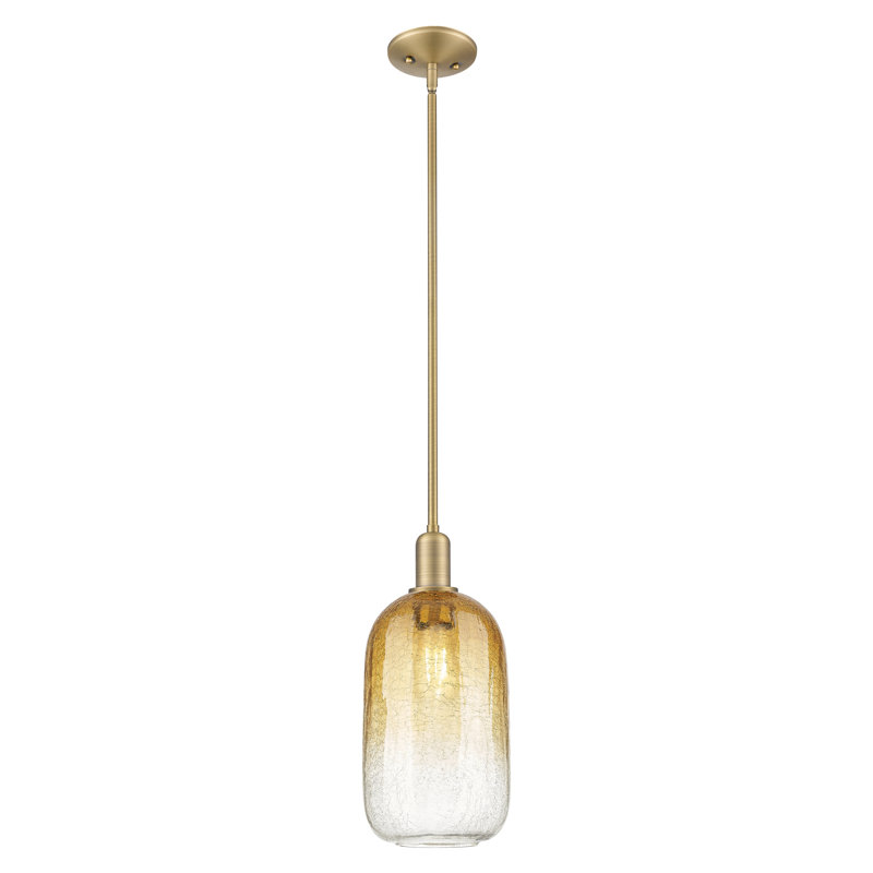 Downtown Urban - Cloche Brookhaven - Mini-luminaire suspendu avec tige 7 po 1 lumière - Abat-jour, Laiton brossé, Ambre