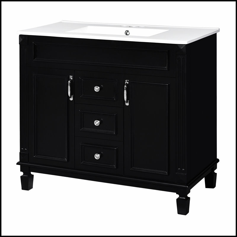 36' Modern Bathroom Vanity With Top Sink, 2 Soft-Closing Doors, And 2 Drawers For Enhanced Storage And Elegance, Noir