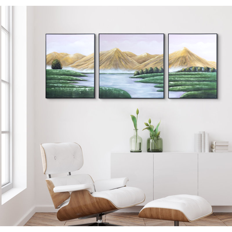 Majestic Mountain Trio, Large Yellow-Green Canvas Set