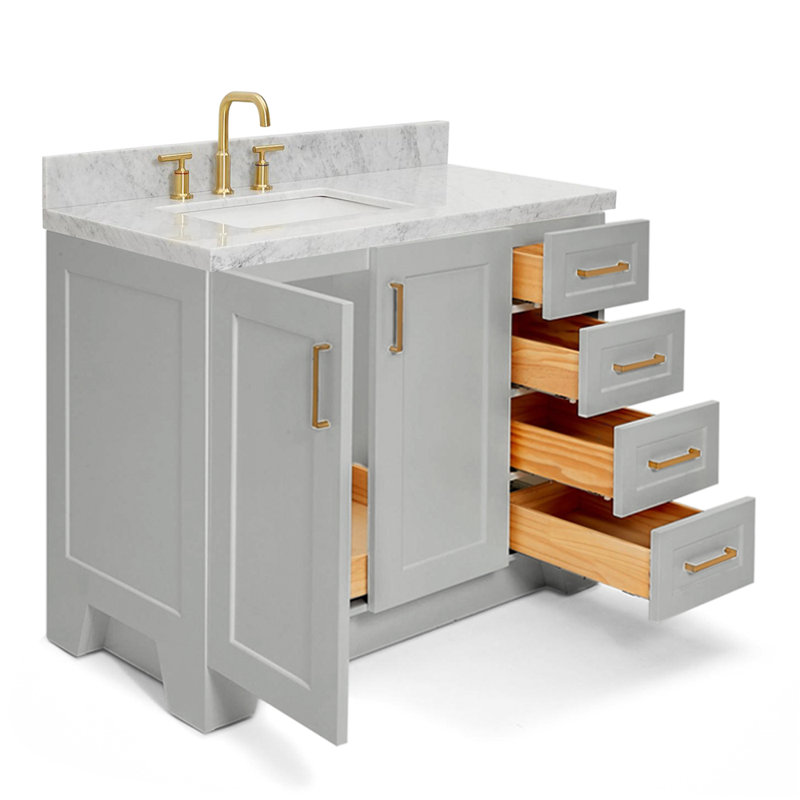 ARIEL TAYLOR 43 IN RIGHT OFFSET RECTANGLE SINK VANITY, Left, Gray, Rectangle
