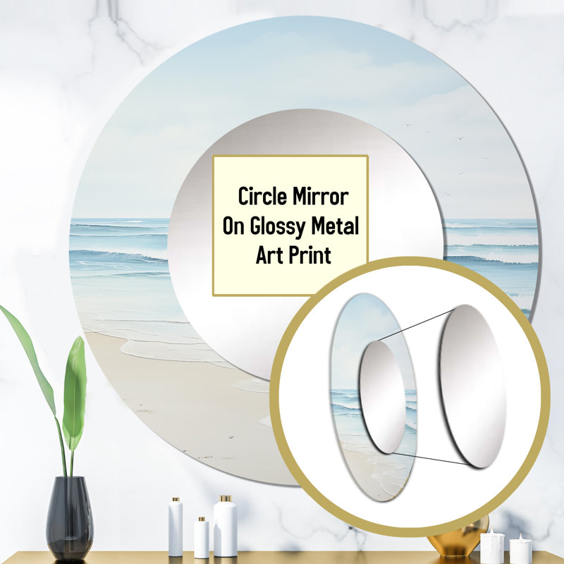 Seppala Beach Photo Tranquil Waters I - Beach Wall Mirror, Blue Round Decorative Mirror, Printed Metal Art, 29" x 29"