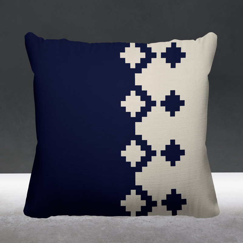 Coussin intérieur / extérieur Moki Southwestern, Bleu marine, L 15 po x H 15 po