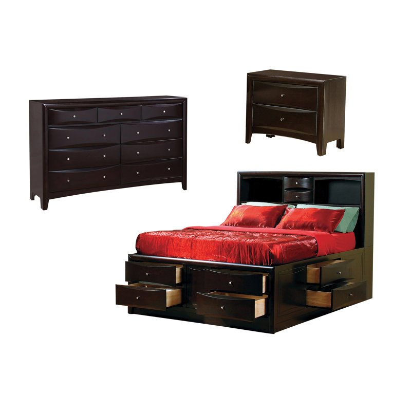Ensemble de chambre à coucher 3 pièces avec commode Hedlund Cappuccino, Queen