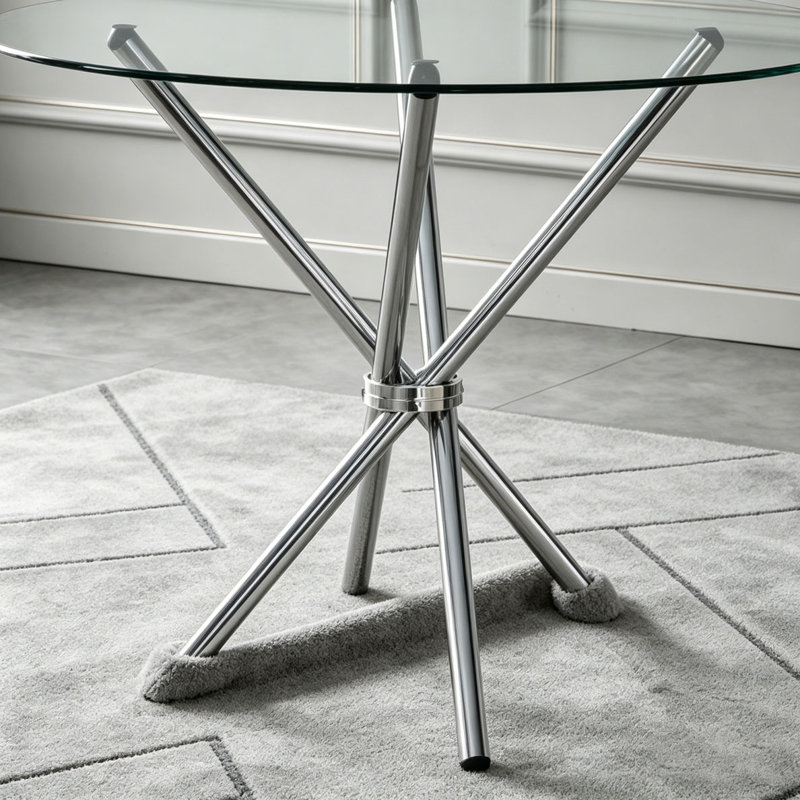 Table de salle à manger ronde en verre transparent, Argent