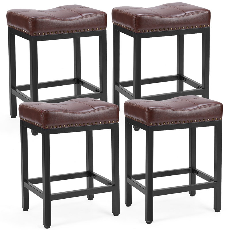 Tabouret de comptoir rembourré avec structure en bois massif (ensemble de 4), Noir, noir, noir, noir, Brun
