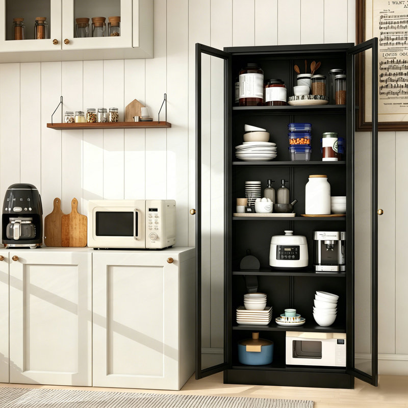 Armoire de cuisine en métal avec 5 tablettes réglables, armoire autoportante
