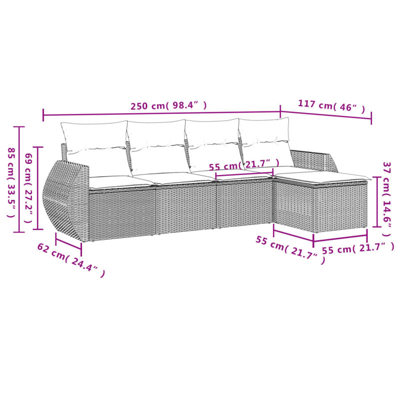 Vidaxl Garden Sofa Set Beige PE Rattan, Powder-Coated Steel Large