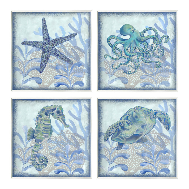 Ensemble de 4 plaques murales sous-marines sous-marines par Erica Christopher, Unframed, L 12 po x H 12 po