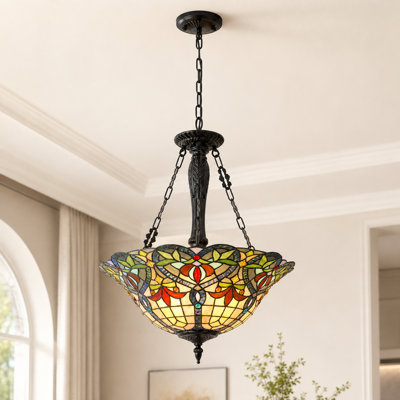 Luminaire suspendu semi-encastré à 3 lumières en verre coloré Tiffany
