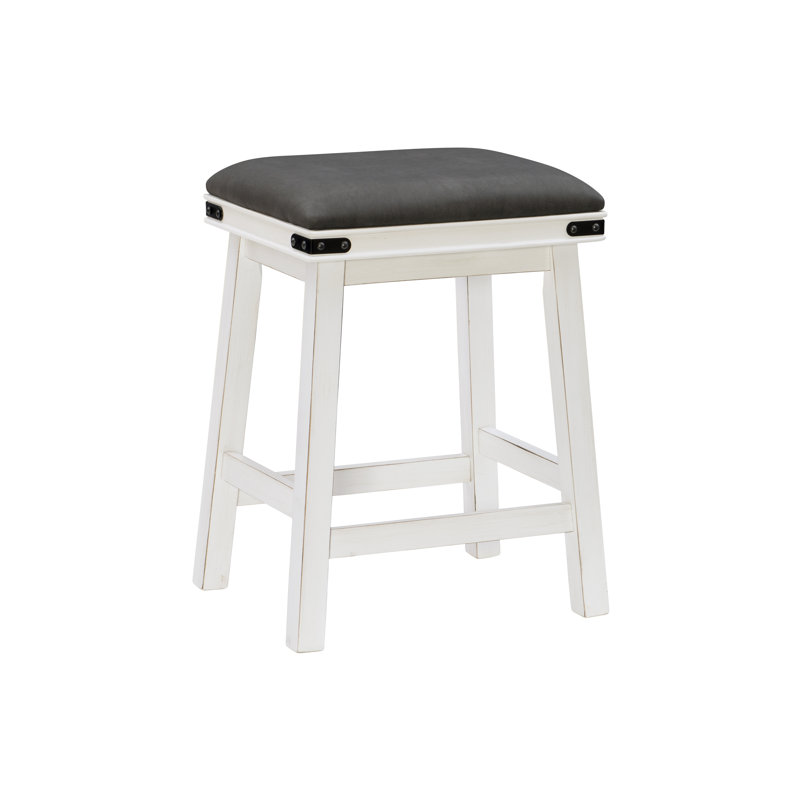 Raymond Upholstered Counter Stool with Solid Wood Frame, Counter Stool (24” Seat Height), Off White/Gray