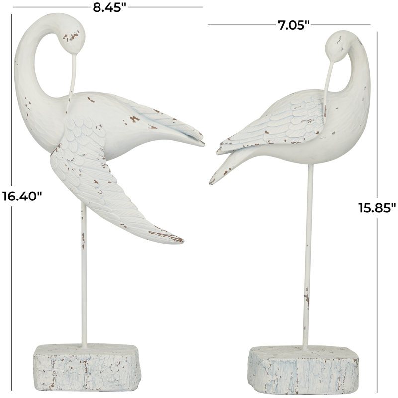 Natural White Polystone Bird Decorative Sculpture Set