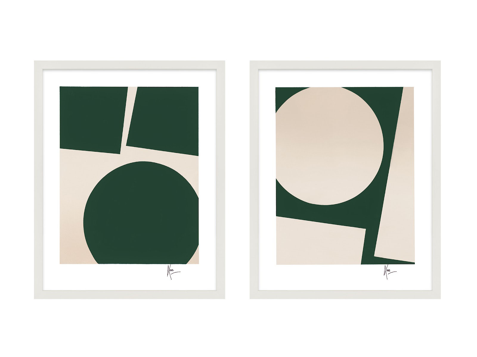 You And Me In Green Set Of 2 by Lee Lessem, 20" H x 32" W x 1.25" D, White