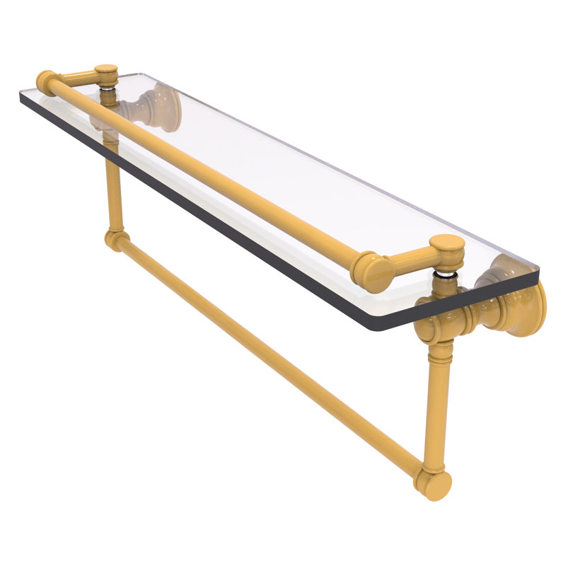 Freyja Glass Bracket Shelf with Towel Bar, Spanish Gold, 5.54" H x 22" W x 7.4" D